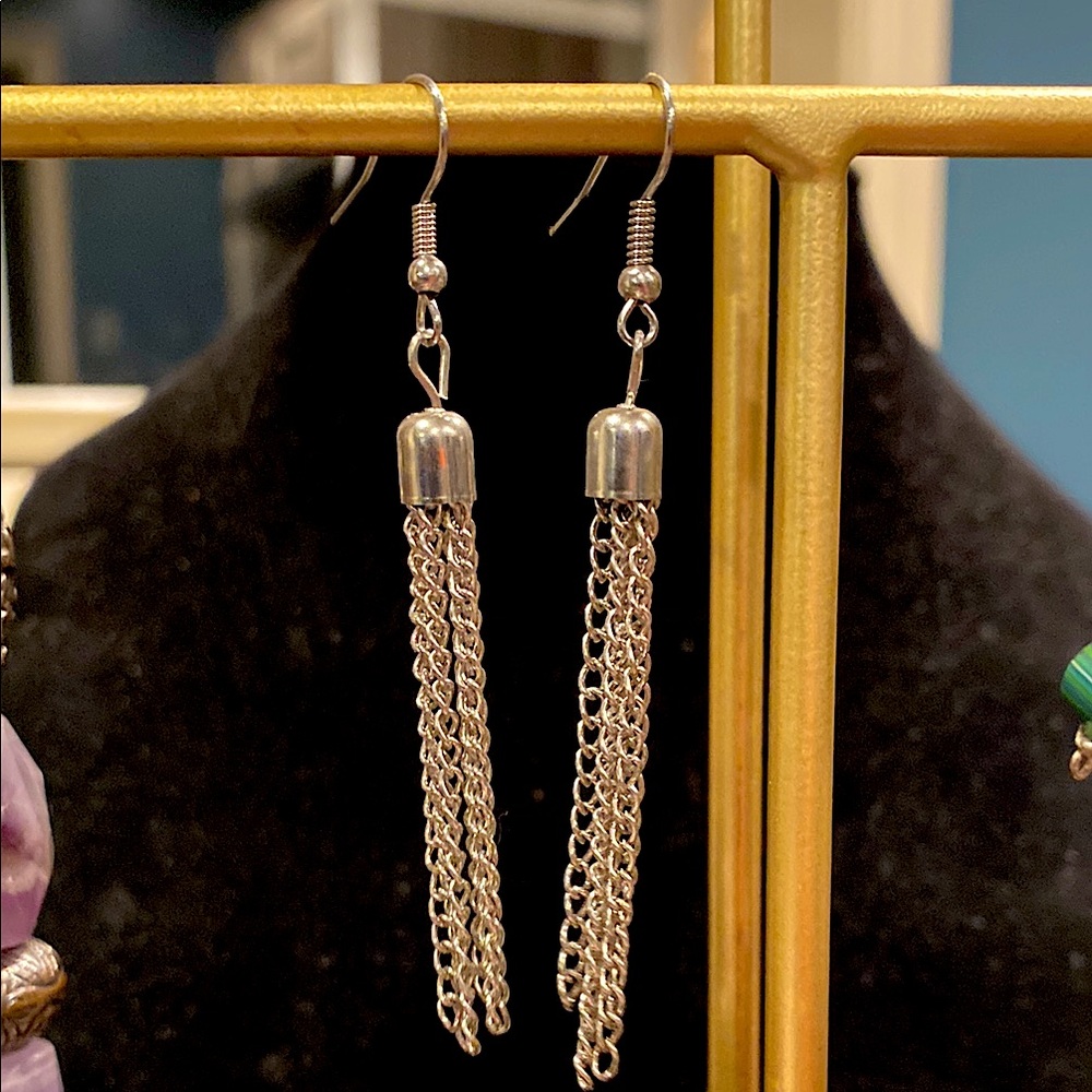 All Metal  Silver ToneTassel Earrings